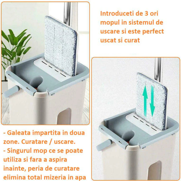 Mop cu Galeata Inteligent - Doua Cuve de Spalare si Uscare